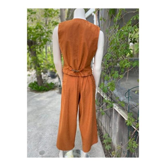 Vintage 70s Hand Sewn Trouser & Vest Set Tobacco Flare Riding Pleats Petite - Picture 14 of 16